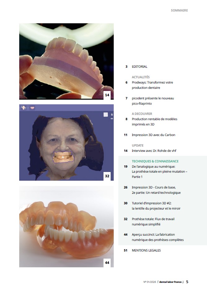 Inhalt_neu Sommaire du laboratoire dentaire en France, revue professionnelle 1/2026